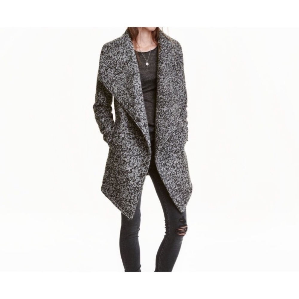 NWT H&M Gray, Black and White Boucle Waterfall Coat